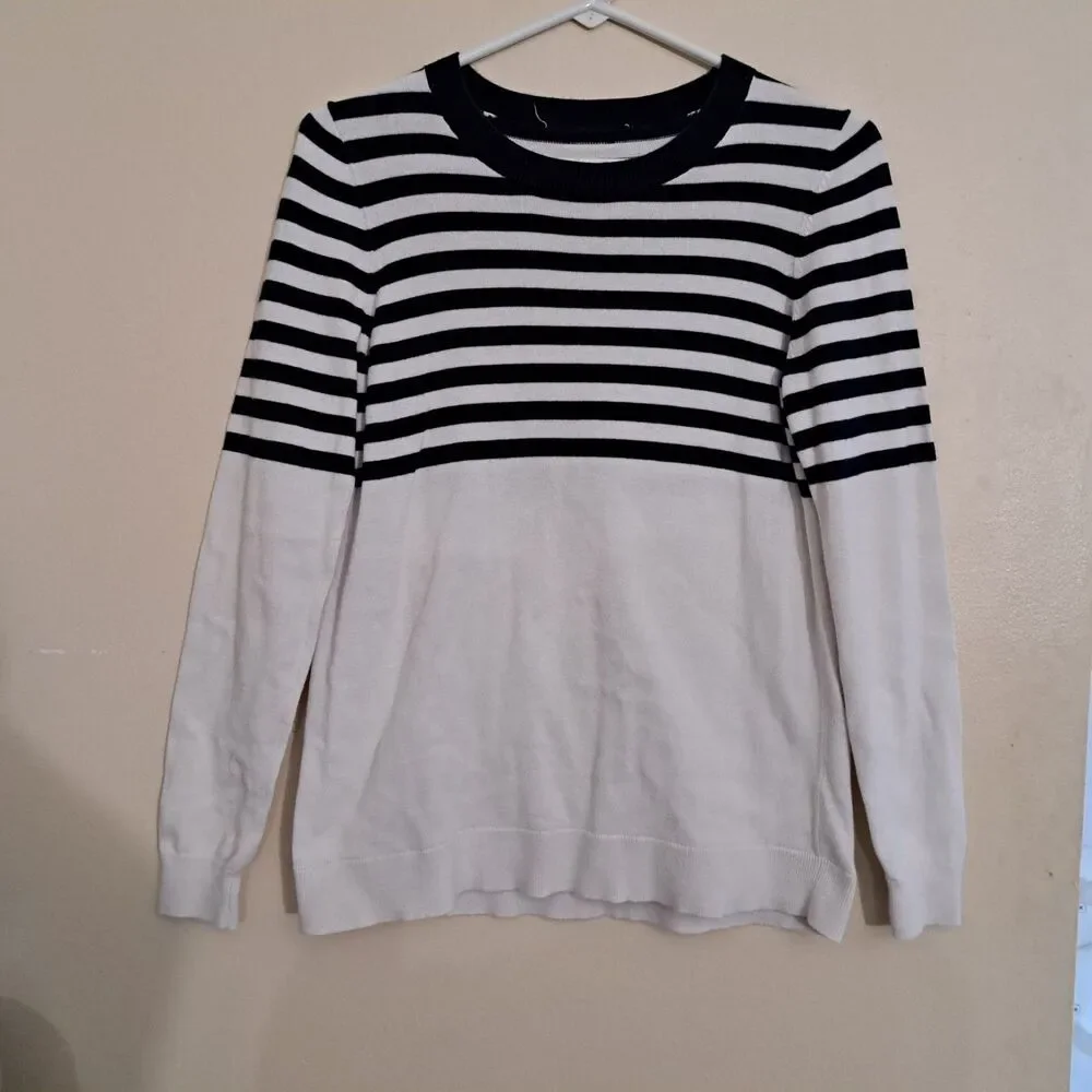 Michael Kors Women's Sweater Navy Blue Striped Ribbed Knit Top Sz s-m